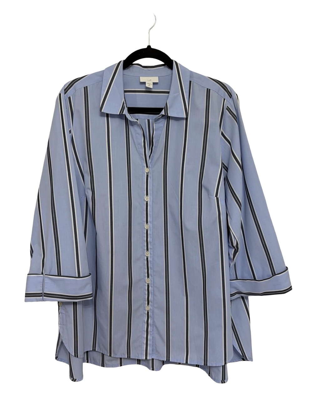 J. Jill Cotton Blend 3/4 Sleeve Button Down Boyfriend Shirt Stripe XL Petite